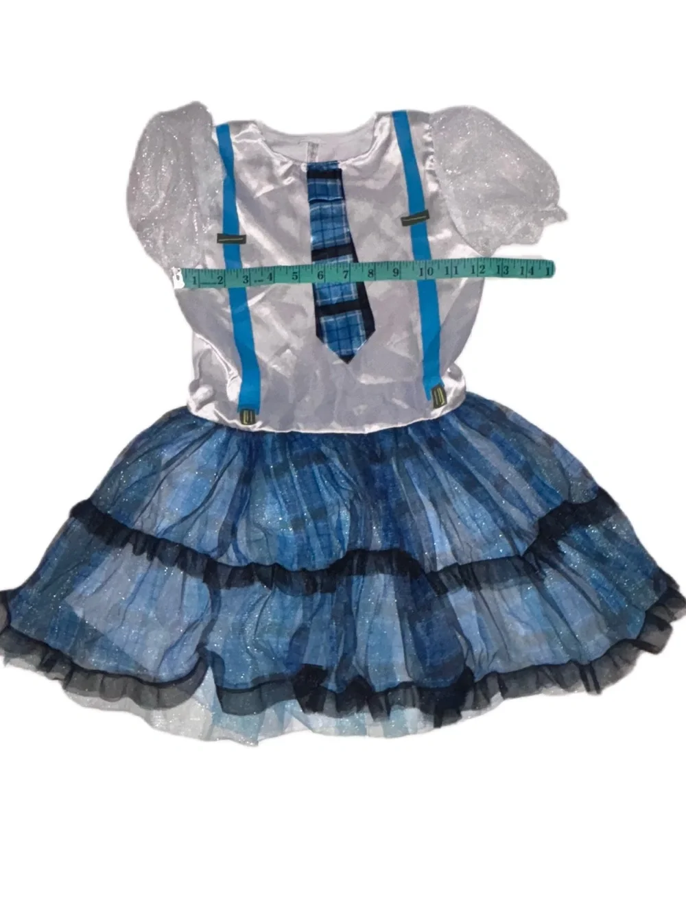 Geek Chic Girls White & Blue Student Sparkle Tulle Suspender Costume Dress  NWOT